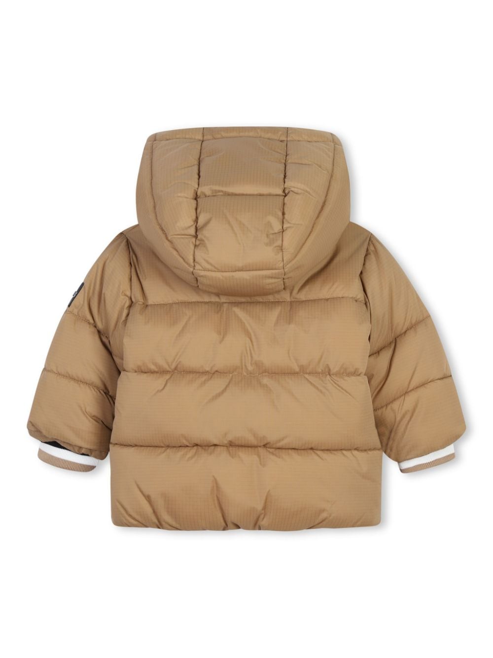 Piumino con cappuccio per neonato BOSS Kidswear beige con orli a coste - Rubino Kids