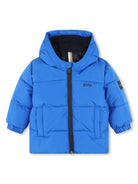 Piumino con cappuccio per neonato BOSS Kidswear blu con applicazione con logo - Rubino Kids