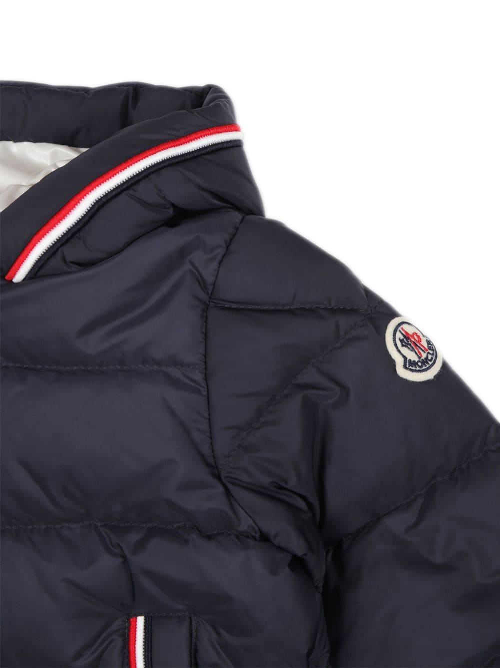 Piumino con cappuccio per neonato Moncler Enfant blu con design imbottito - Rubino Kids