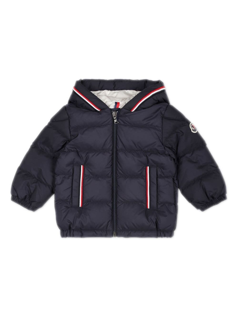 Piumino con cappuccio per neonato Moncler Enfant blu con design imbottito - Rubino Kids