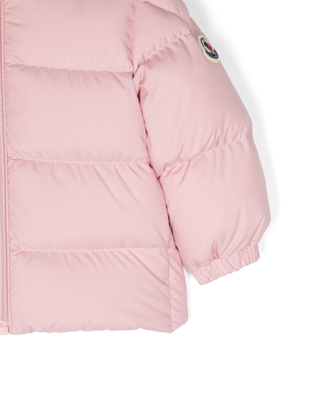 Piumino con cappuccio per neonato Moncler Enfant rosa con design imbottito - Rubino Kids