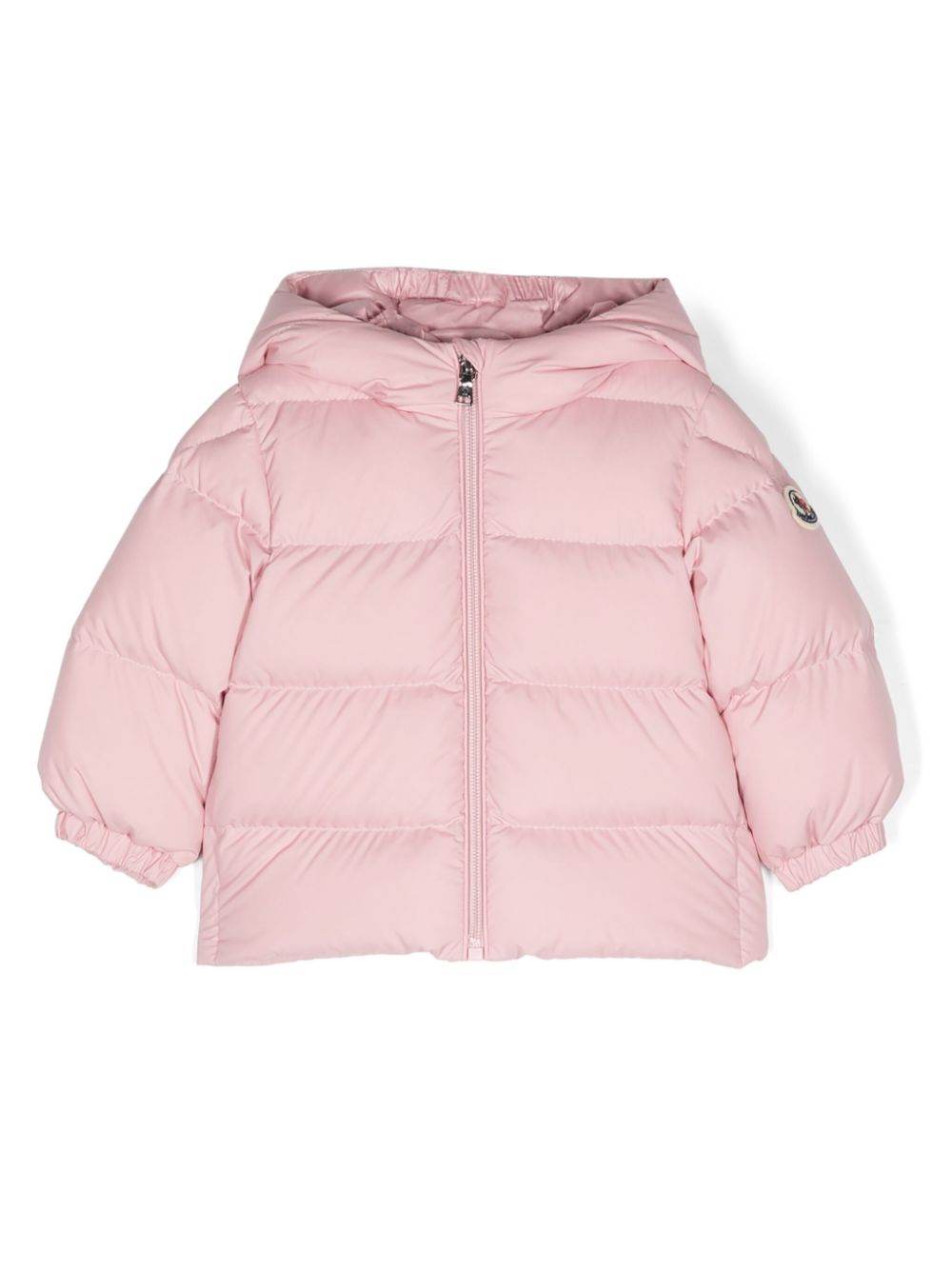 Piumino con cappuccio per neonato Moncler Enfant rosa con design imbottito - Rubino Kids