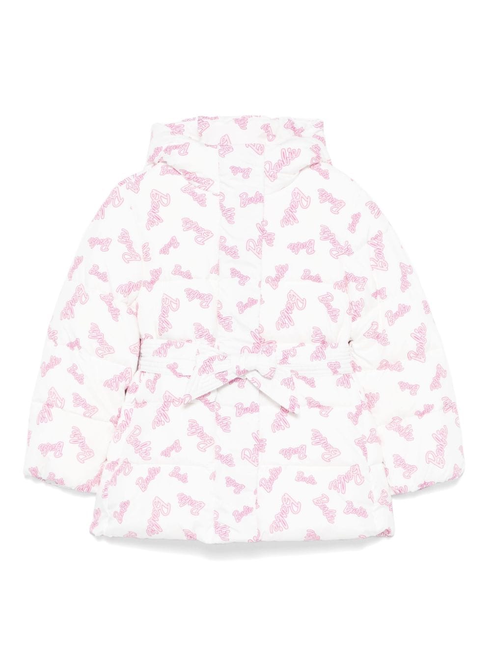 Piumino per bambina Monnalisa x Barbie bianco con scritta rosa e cintura - Rubino Kids