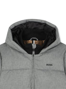 Piumino per bambino Boss Kidswear grigio con cappuccio e stampa con logo sul petto - Rubino Kids