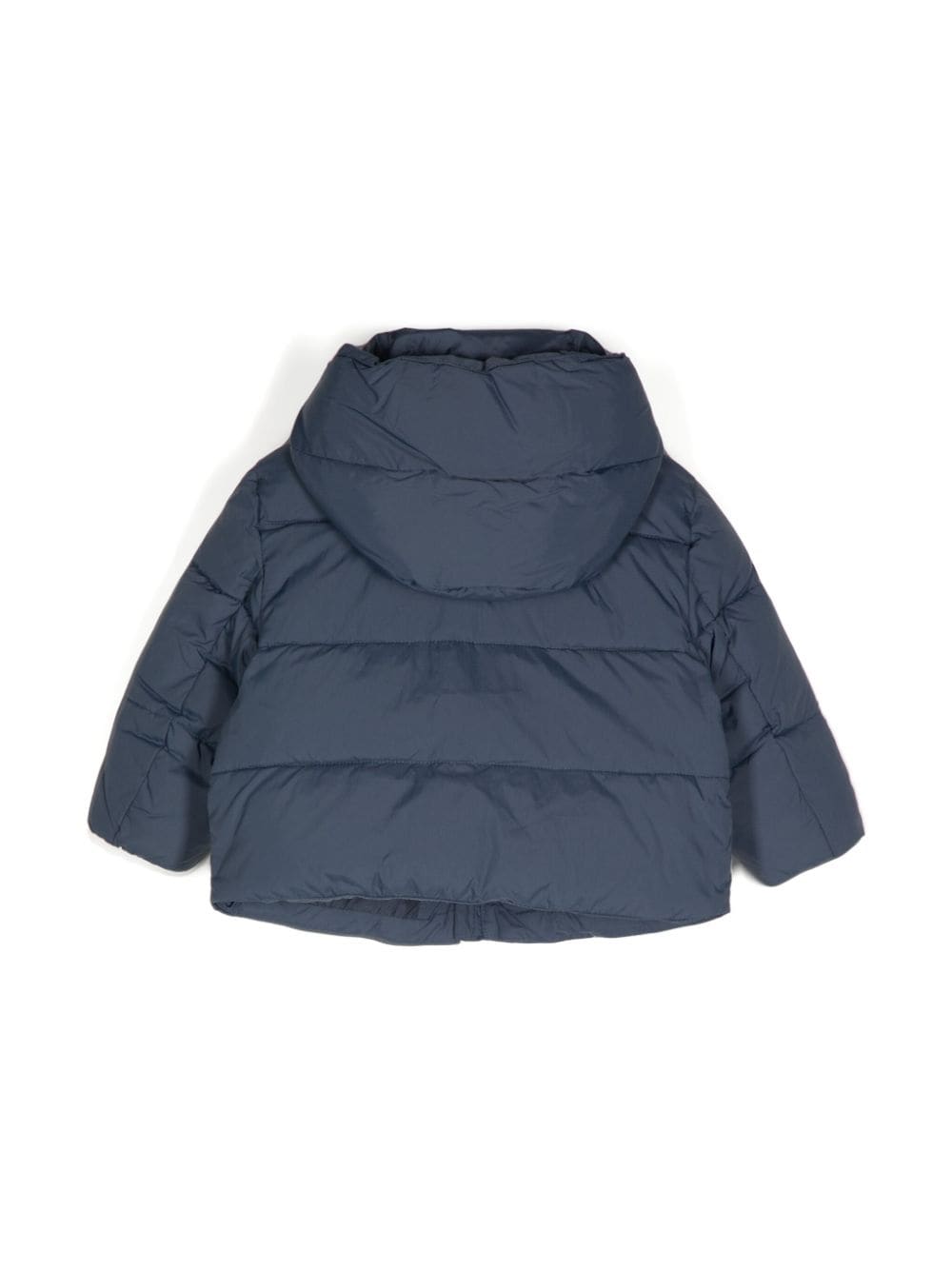 Piumino per neonato Emporio Armani Kids blu con logo sulla manica e cappuccio - Rubino Kids