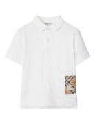 Polo Check Label per bambino Burberry Kids bianco con colletto stile polo - Rubino Kids