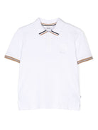 Polo con dettaglio a righe per bambino BOSS Kidswear bianco con logo sul petto - Rubino Kids