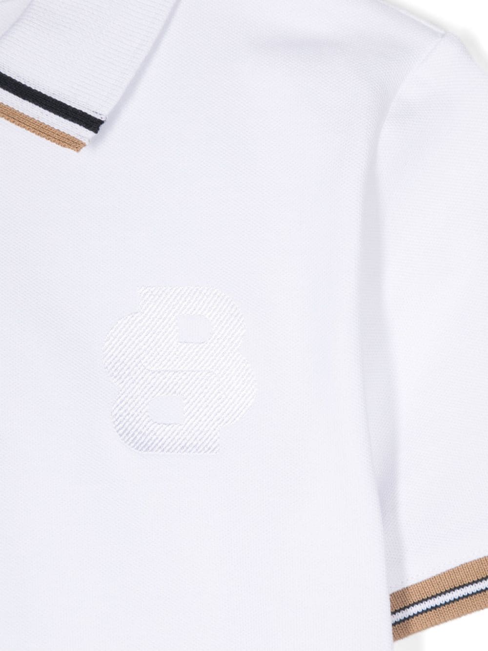 Polo con dettaglio a righe per bambino BOSS Kidswear bianco con logo sul petto - Rubino Kids