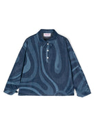 Polo per bambina Emilio Pucci Junior in denim con stampa Marmo - Rubino Kids