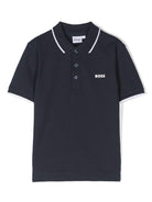 Polo per bambino Boss Kids blu con stampa logo sul petto - Rubino Kids