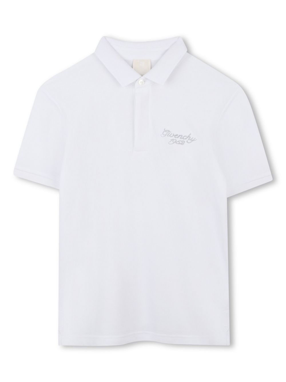 Polo per bambino Givenchy Kids bianco con ricamo con logo con falsatura frontale con abbottonatura - Rubino Kids