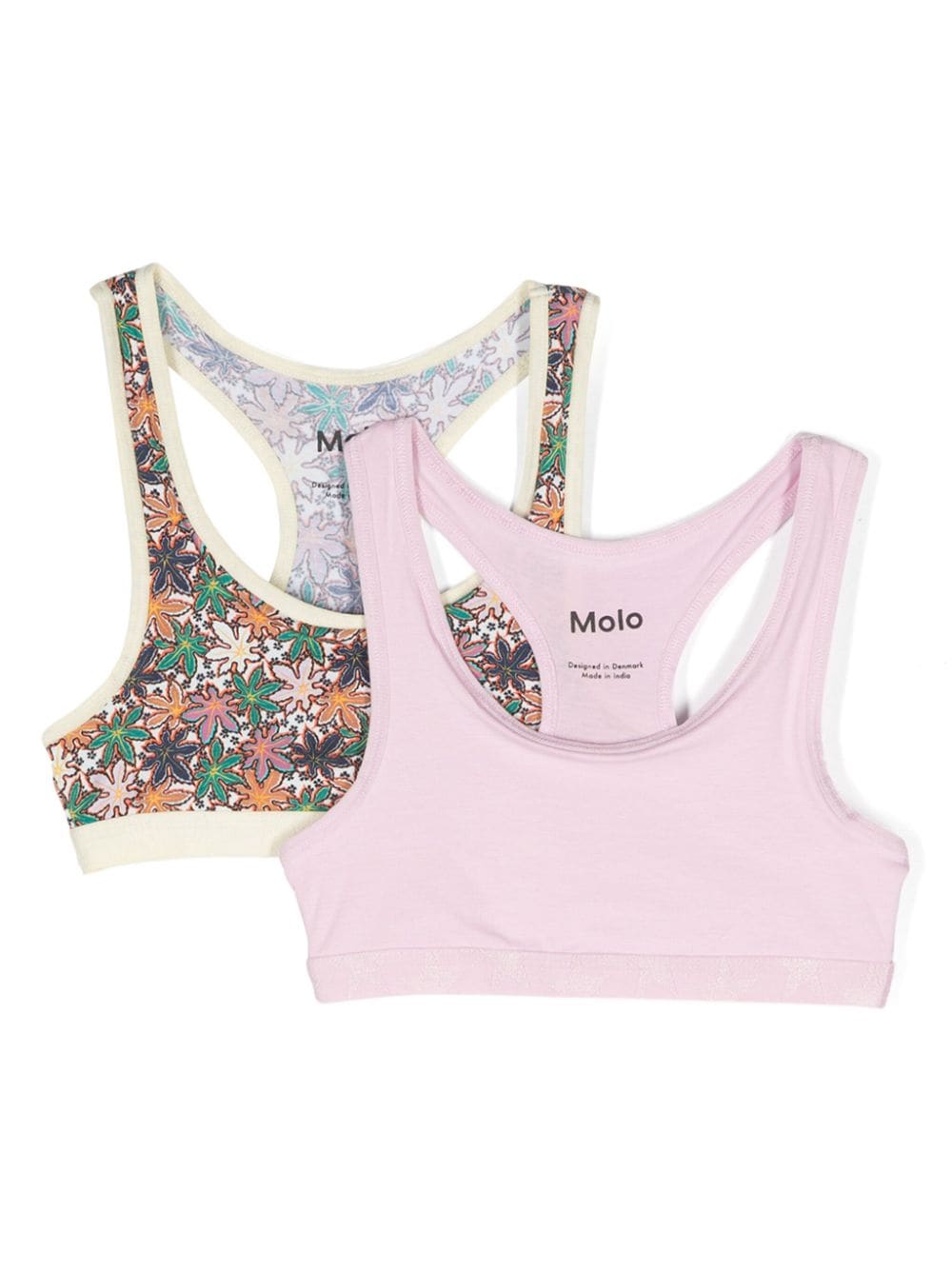 Reggiseni per bambina Molo rosa e multicolore con stampa foglie (set di due) - Rubino Kids