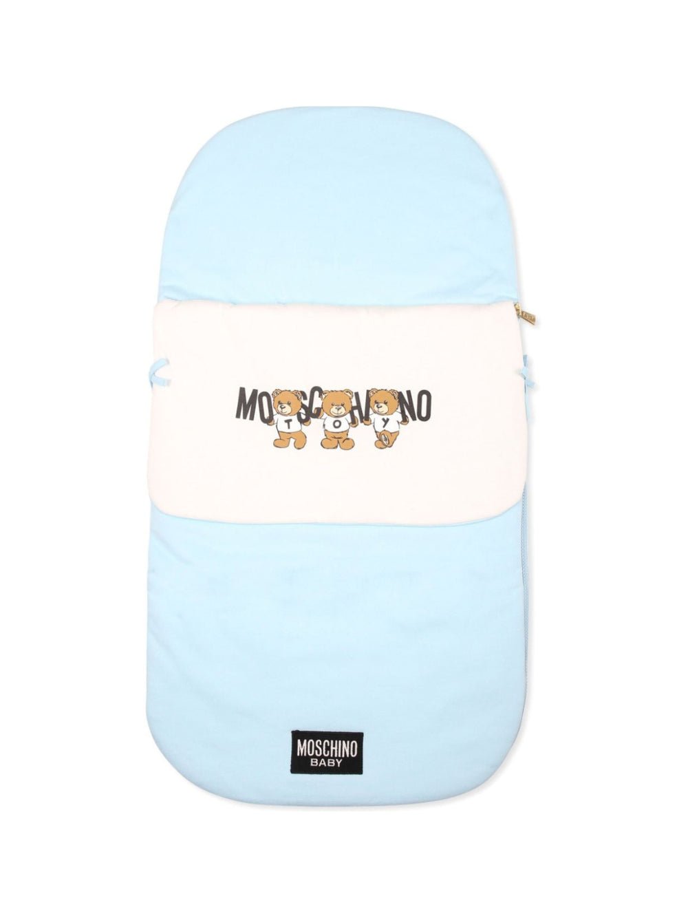 Sacco a pelo per neonato Moschino Kids azzurro in cotone con stampa logo Teddy Bear - Rubino Kids