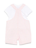 Salopette a quadretti per neonata Moschino Kids rosa con tasca frontale a marsupio - Rubino Kids