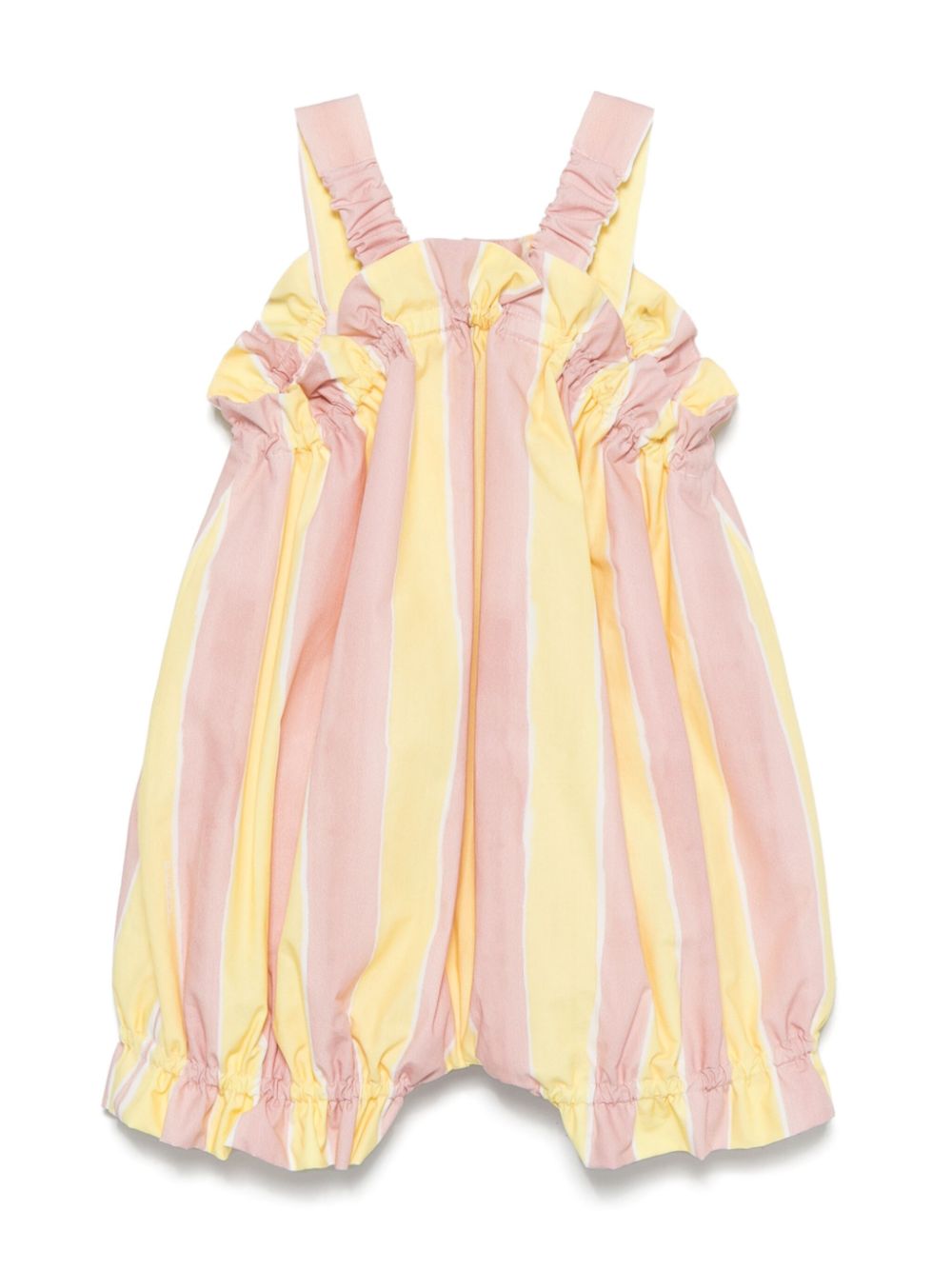 Salopette per neonata Fendi Kids rosa con righe gialle e ruches sul davanti - Rubino Kids