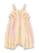 Salopette per neonata Fendi Kids rosa con righe gialle e ruches sul davanti - Rubino Kids