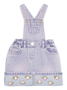 Salopette per neonata Monnalisa in denim con applicazione a fiori - Rubino Kids