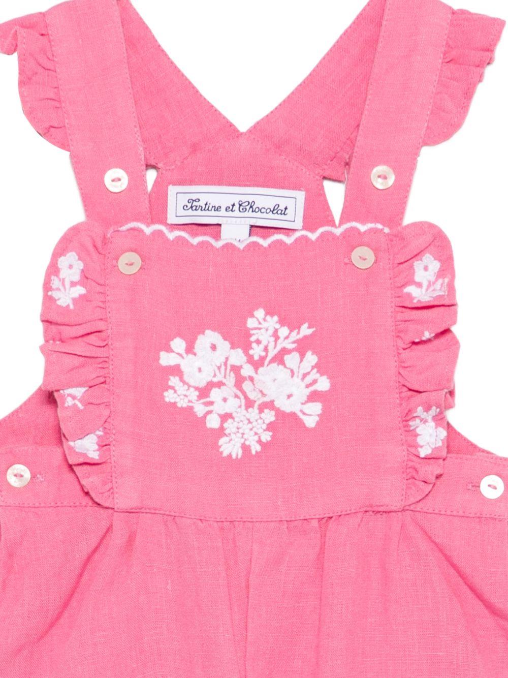 Salopette per neonata Tartine & Chocolat rosa con ricamo a fiori - Rubino Kids