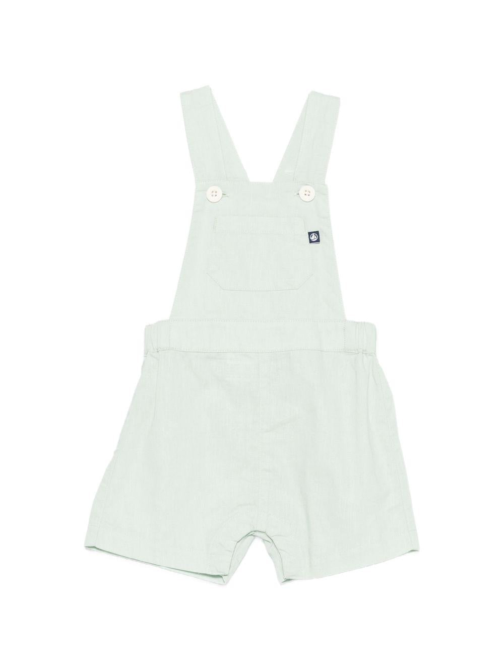 Salopette per neonati Petit Bateau verde con bretelle incrociate sul retro - Rubino Kids