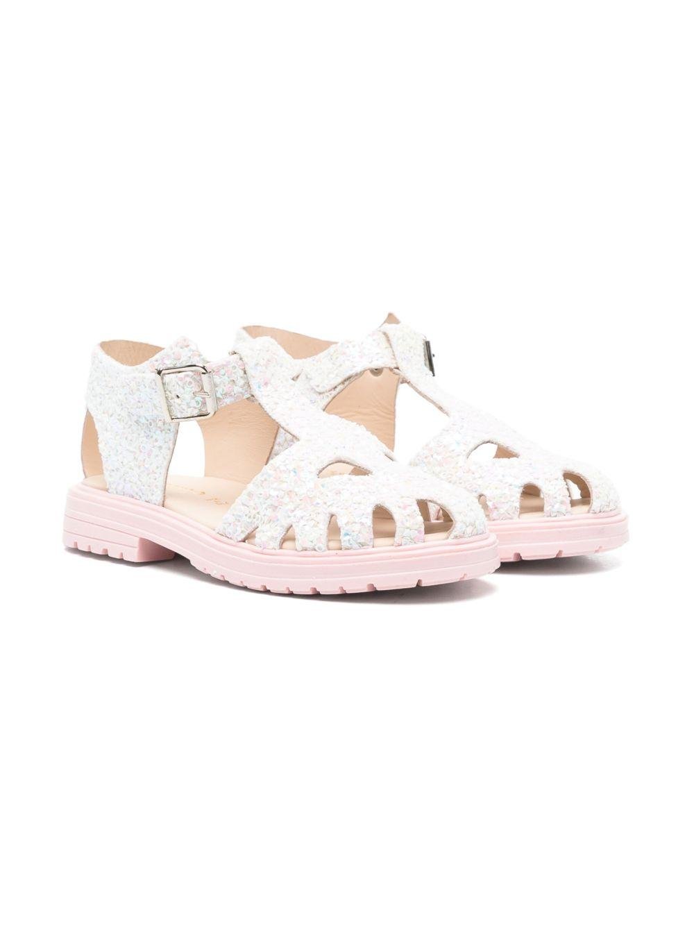 Sandali in pelle per bambina Florens bianco con chiusura con fibbia - Rubino Kids