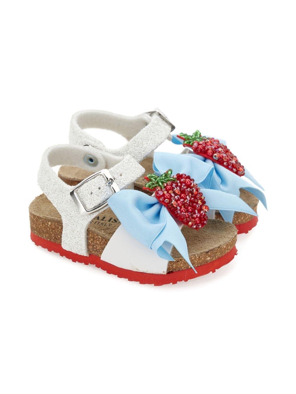 Sandali per bambina Monnalisa bianchi con applicazione fragola - Rubino Kids