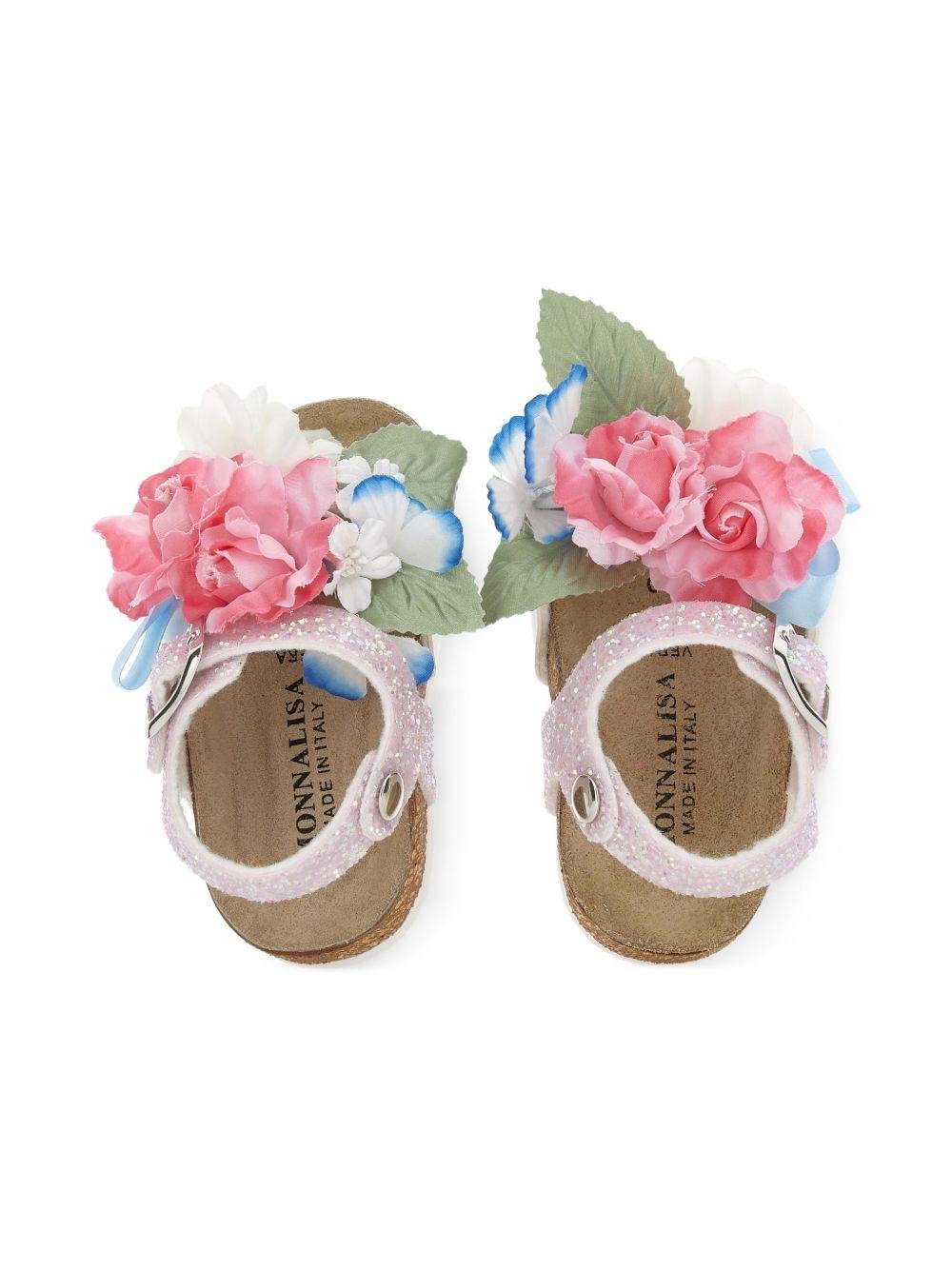 Sandali per bambina Monnalisa bianchi con applicazioni floreali - Rubino Kids