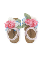 Sandali per bambina Monnalisa bianchi con applicazioni floreali - Rubino Kids