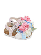 Sandali per bambina Monnalisa bianchi con applicazioni floreali - Rubino Kids