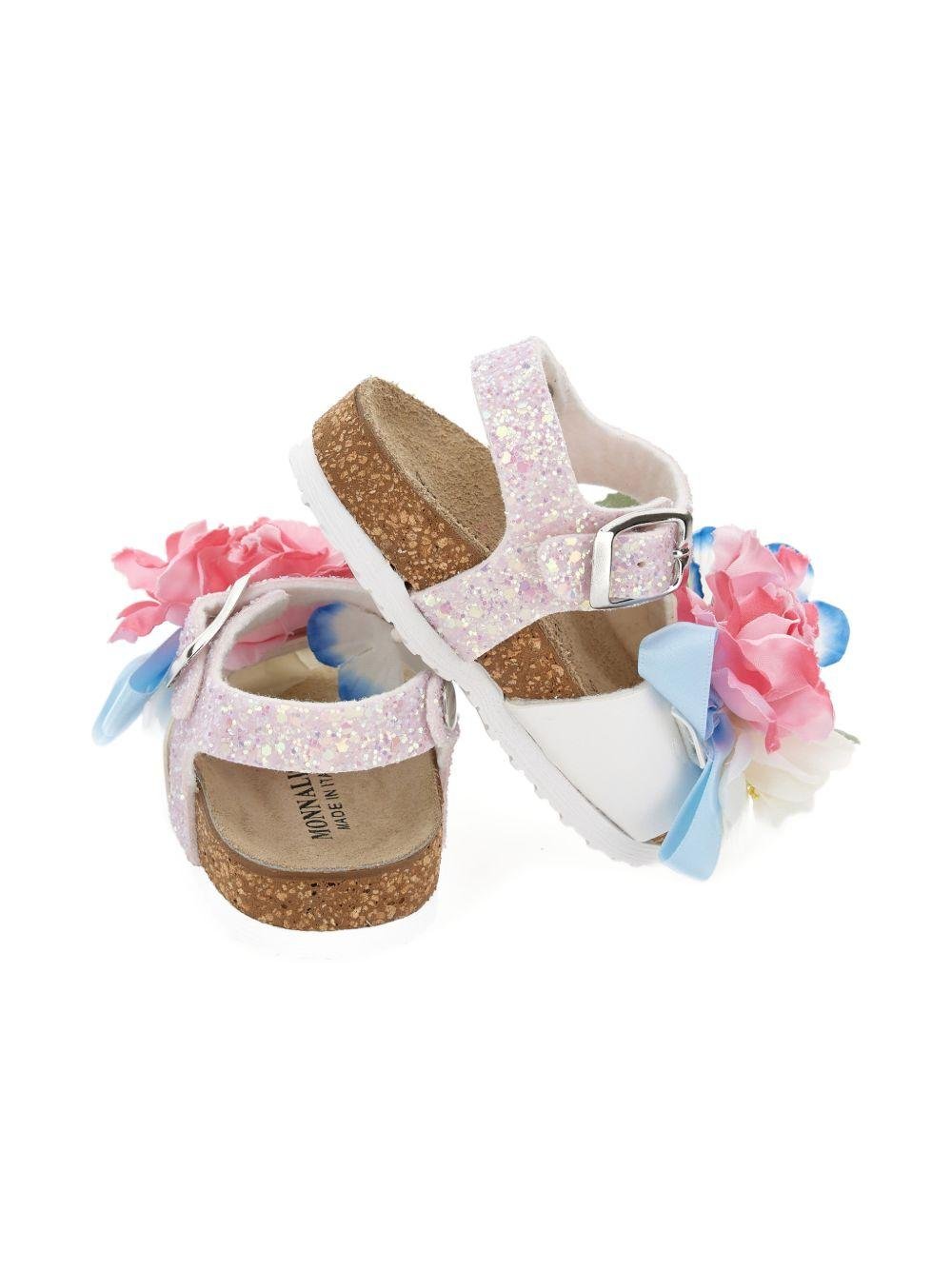 Sandali per bambina Monnalisa bianchi con applicazioni floreali - Rubino Kids
