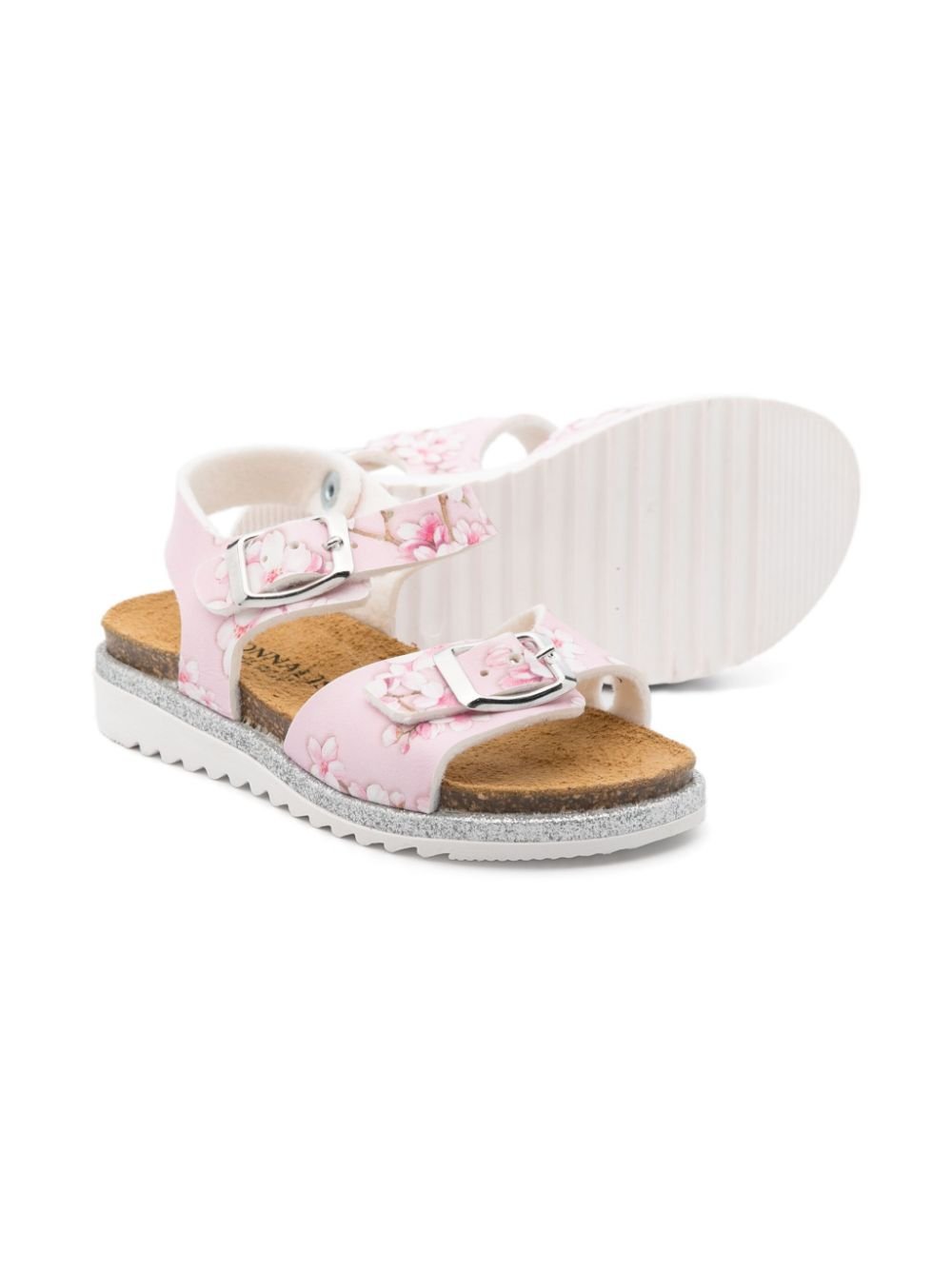 Sandali per bambina Monnalisa rosa con stampa con fiori all - over - Rubino Kids