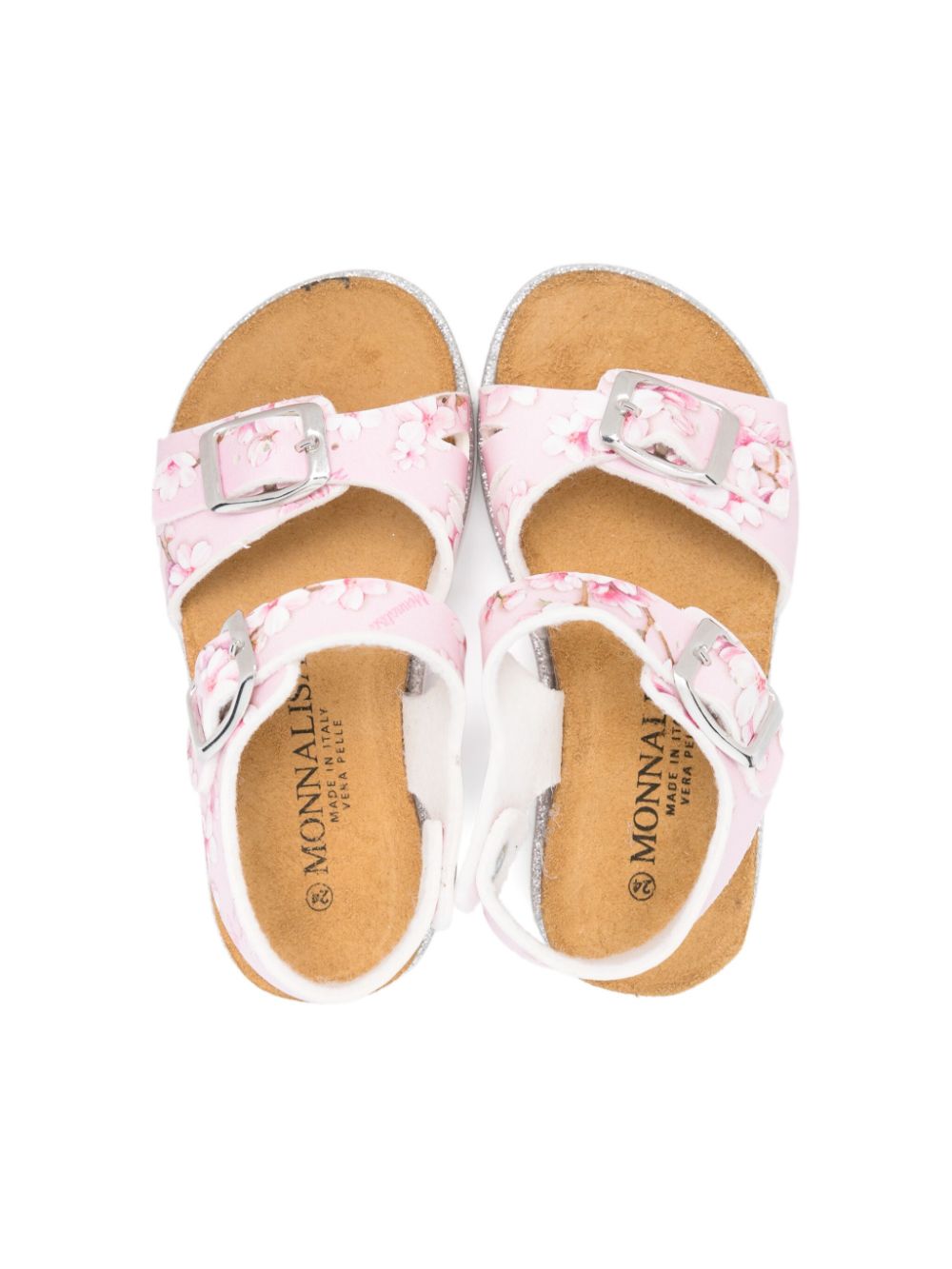 Sandali per bambina Monnalisa rosa con stampa con fiori all - over - Rubino Kids