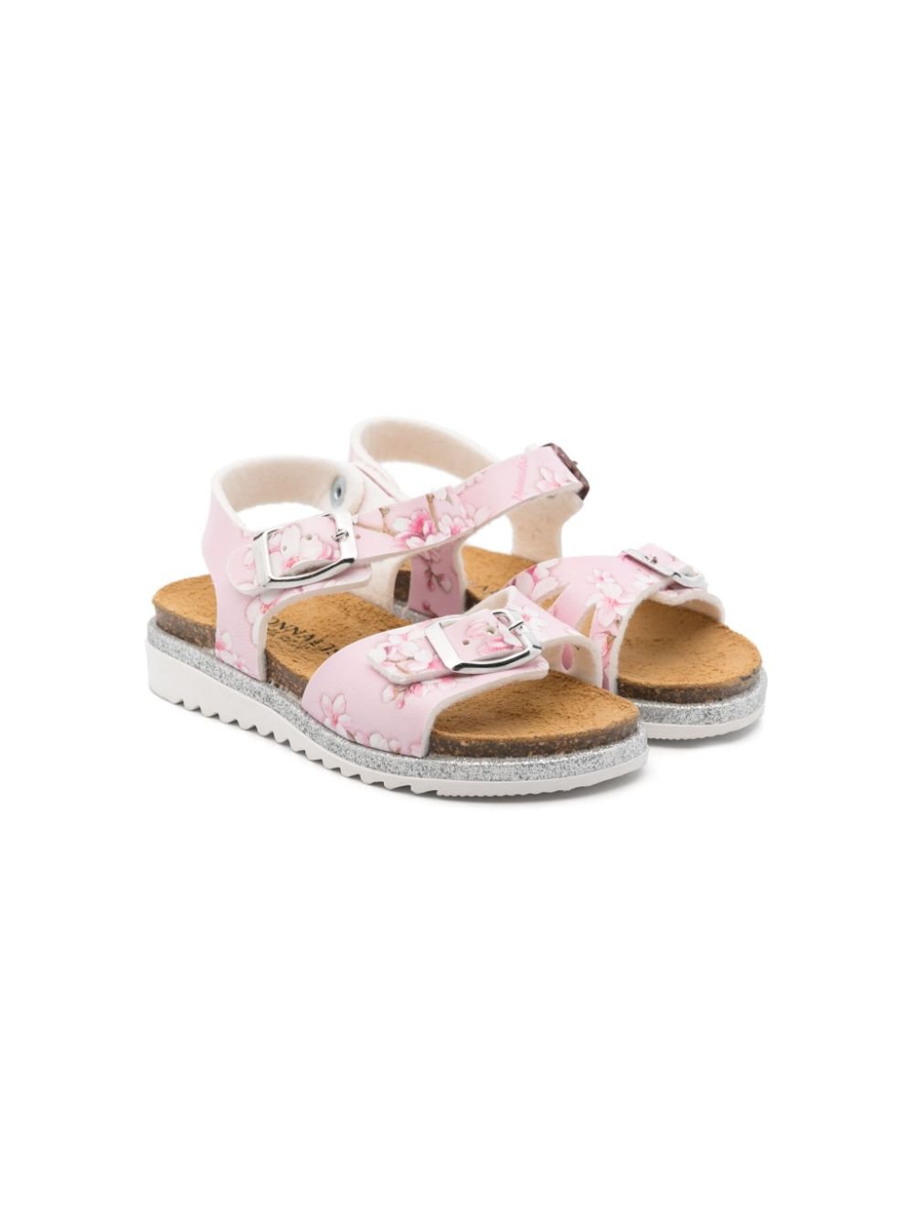 Sandali per bambina Monnalisa rosa con stampa con fiori all - over - Rubino Kids