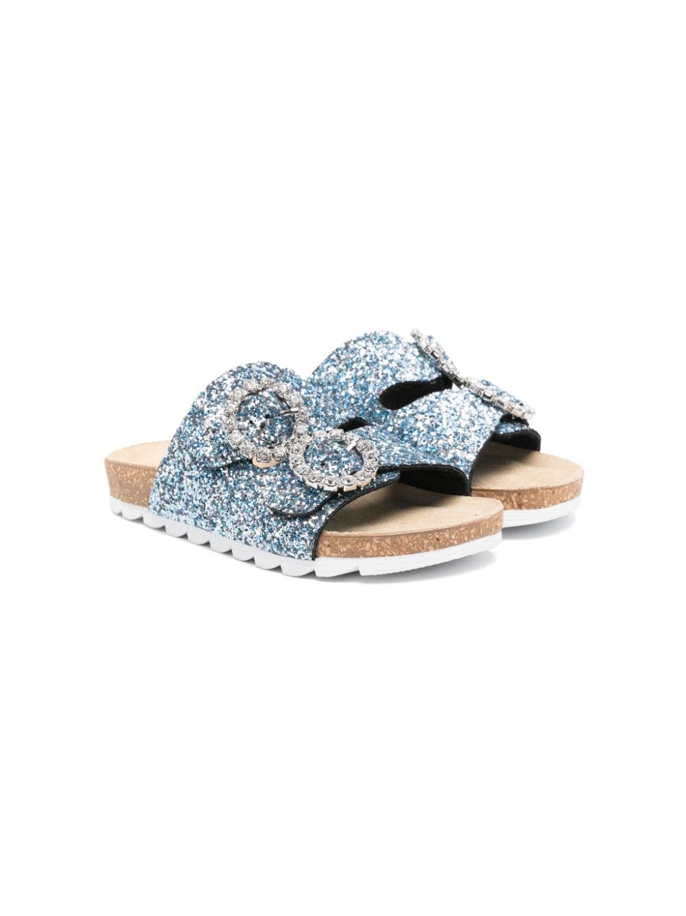 Sandali slides per bambina Monnalisa azzurro con glitter e doppia fibbia - Rubino Kids