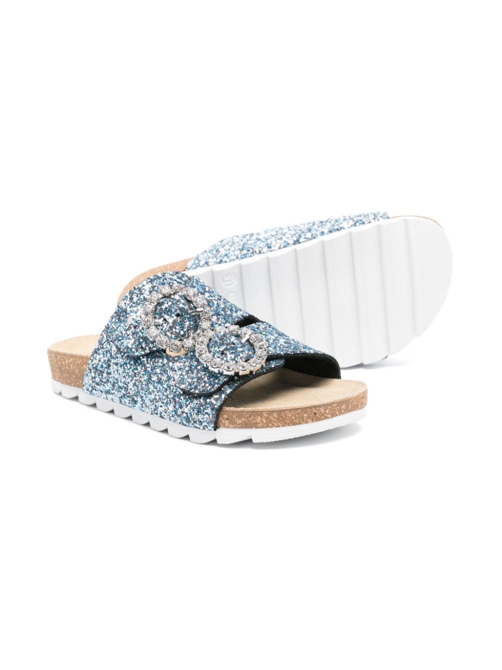 Sandali slides per bambina Monnalisa azzurro con glitter e doppia fibbia - Rubino Kids