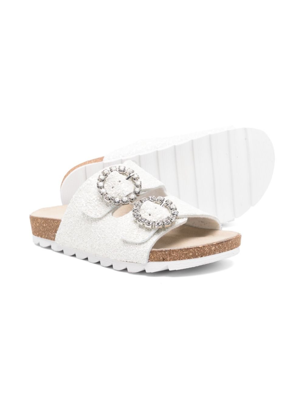 Sandali slides per bambina Monnalisa bianco con glitter e doppia fibbia - Rubino Kids