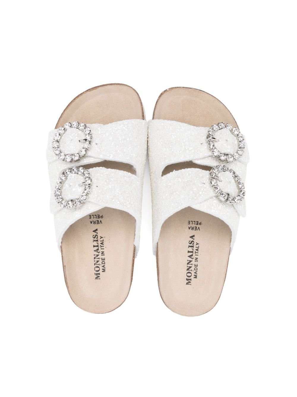 Sandali slides per bambina Monnalisa bianco con glitter e doppia fibbia - Rubino Kids