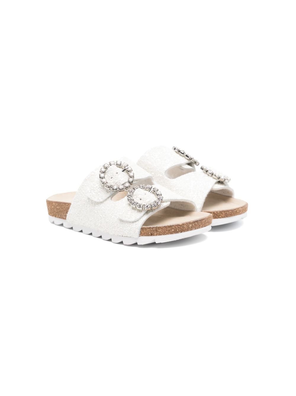 Sandali slides per bambina Monnalisa bianco con glitter e doppia fibbia - Rubino Kids