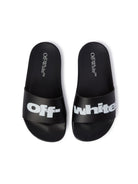 Sandali slides per bambino Off - White Kids Pool nero con stampa logo - Rubino Kids