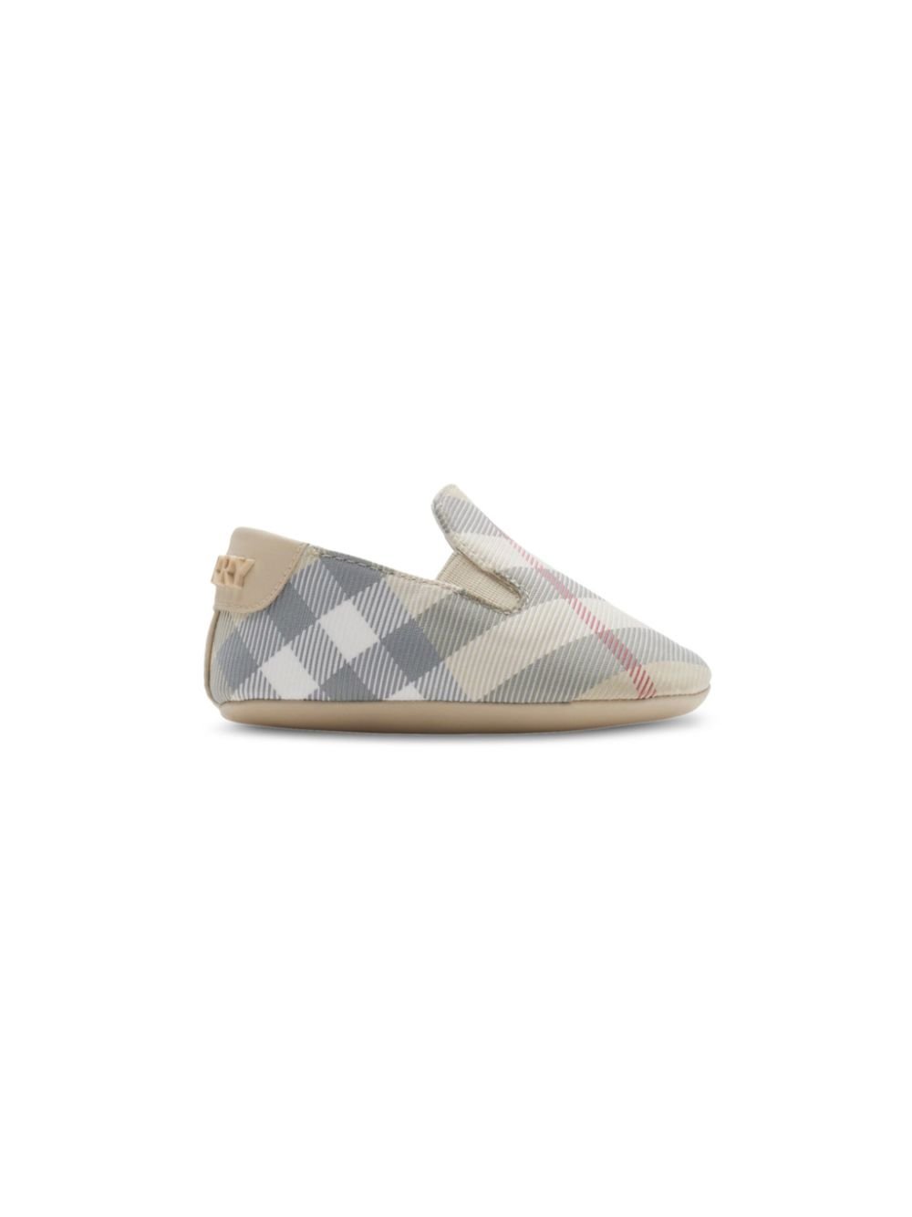 Scarpe primi passi per neonato Burberry Kids a quadri con inserti laterali elasticizzati - Rubino Kids