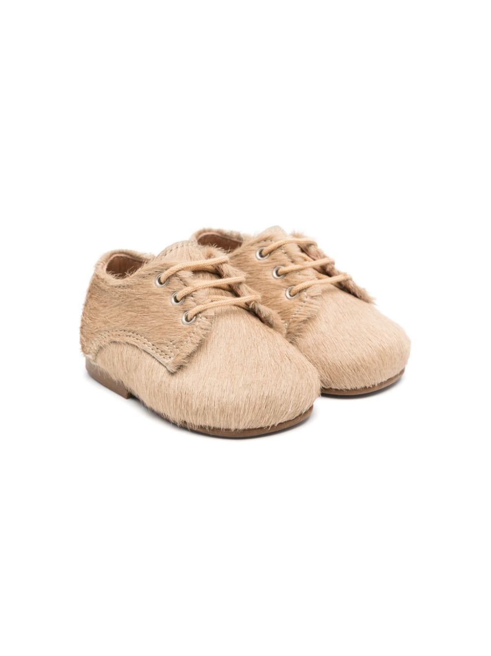 Scarpe primi passi per neonato Eli1957 beige in pelliccia con lacci - Rubino Kids