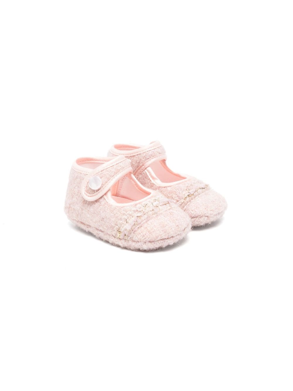 Scarpine da culla in tweed per neonata Monnalisa rosa con filo metallico - Rubino Kids