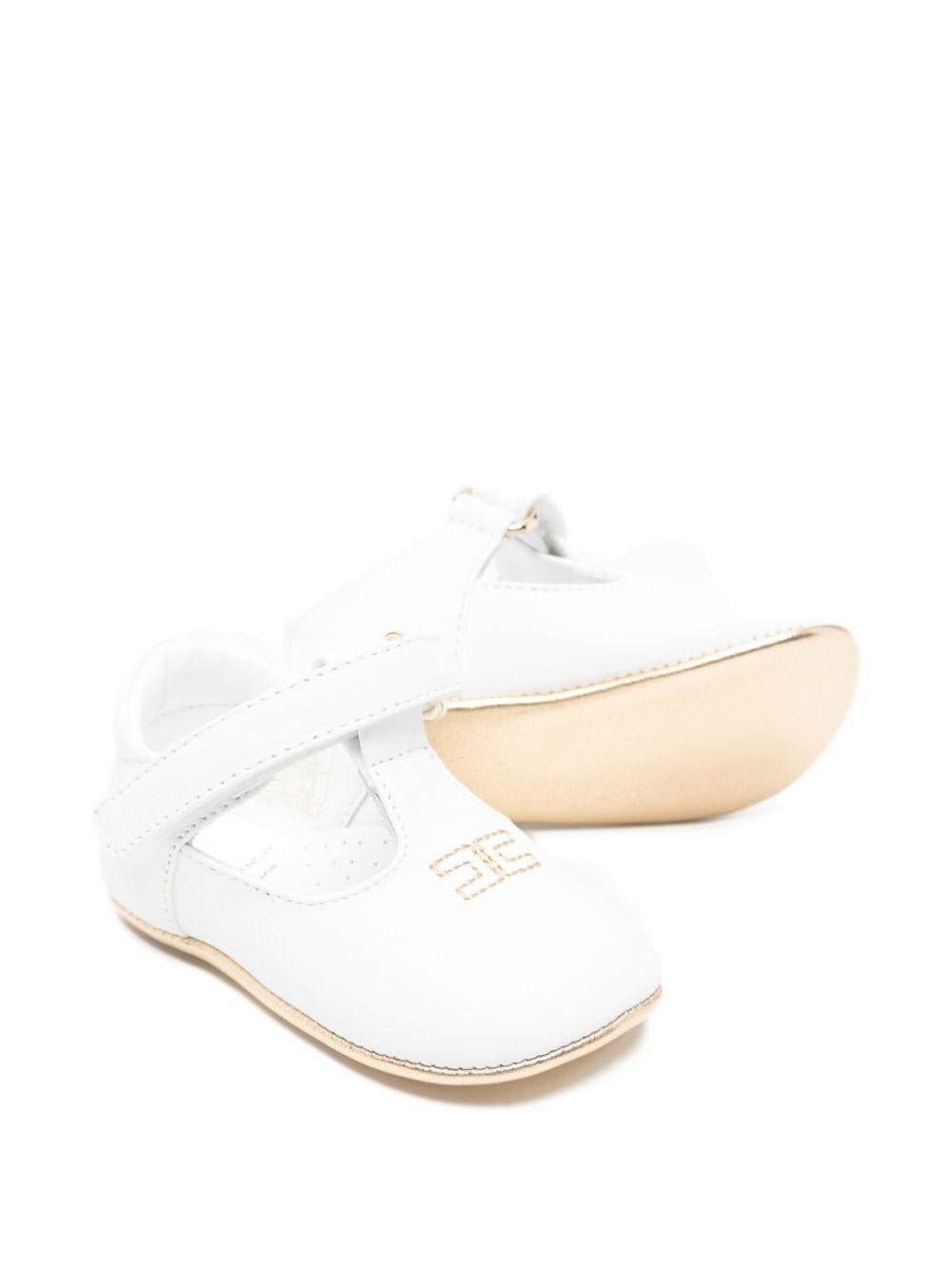 Scarpine primi passi per neonata Elisabetta Franchi La Mia Bambina bianche con ricamo logo - Rubino Kids