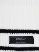 Sciarpa a coste con rifiniture a righe per bambino Balmain Kids bianco con toppa con logo - Rubino Kids