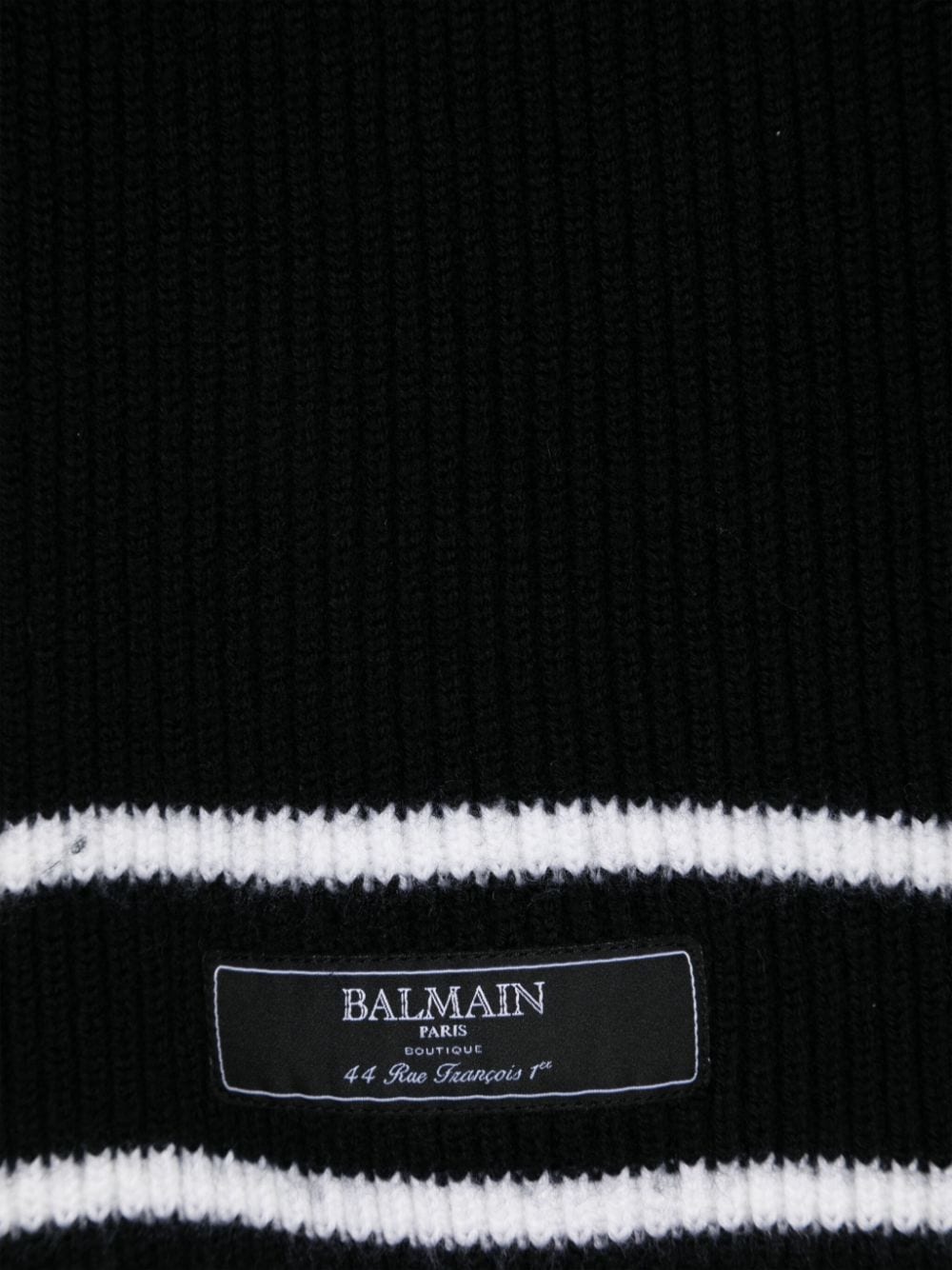 Sciarpa a coste con rifiniture a righe per bambino Balmain Kids nero con toppa con logo - Rubino Kids