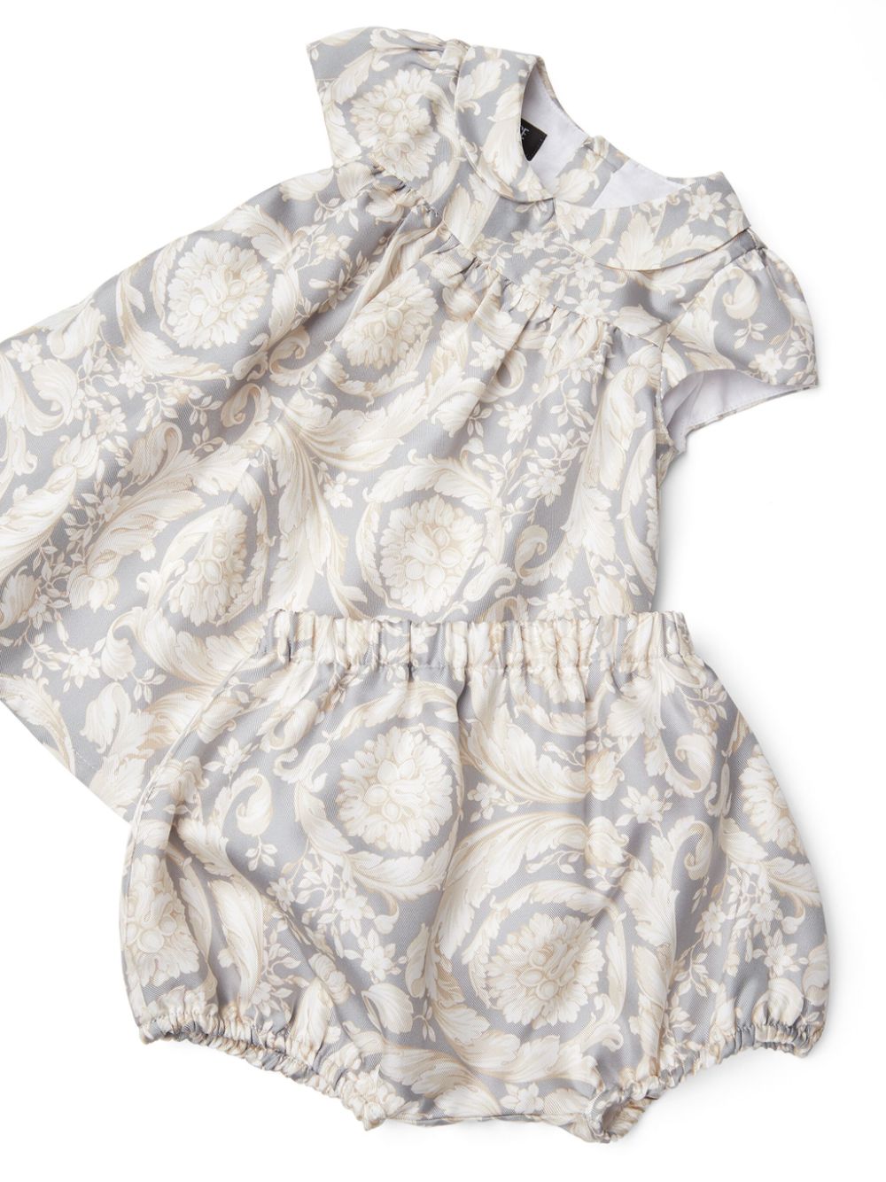 Set abito per neonata Versace Kids grigio con stampa Barocco - Rubino Kids