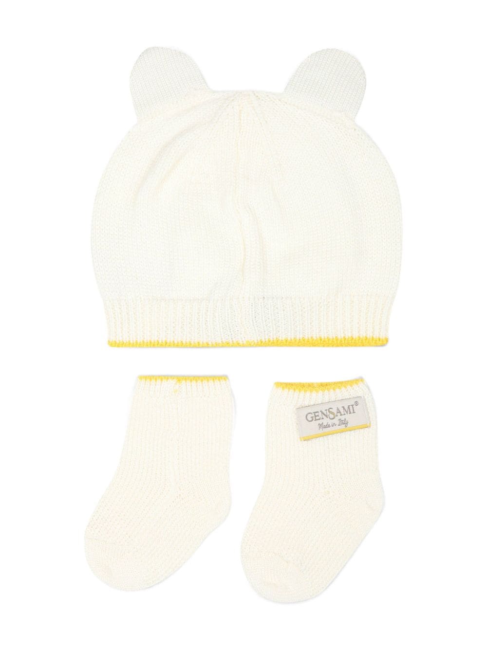 Set berretto con orecchie per neonato Gensami kids bianco con bordo a contrasto - Rubino Kids