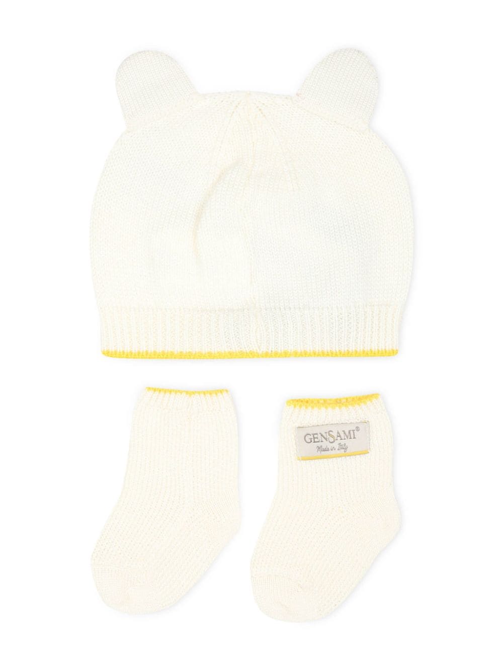 Set berretto con orecchie per neonato Gensami kids bianco con bordo a contrasto - Rubino Kids