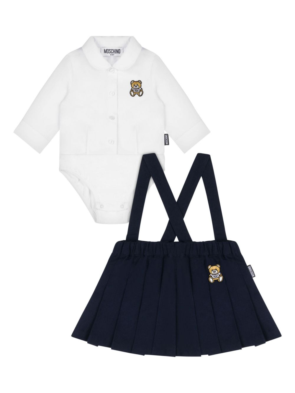 Set body e gonna per neonata Moschino Kids bianco e blu con applicazione Teddy Bear - Rubino Kids