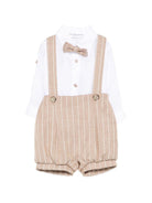 Set camicia con salopette per neonato Colorichiari beige a righe (3 pezzi) - Rubino Kids