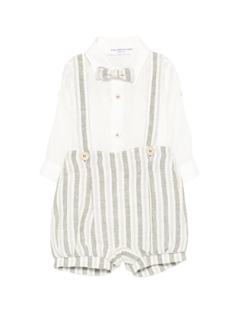 Set camicia con salopette per neonato Colorichiari bianco a righe (3 pezzi)<BR/><BR/> - Rubino Kids